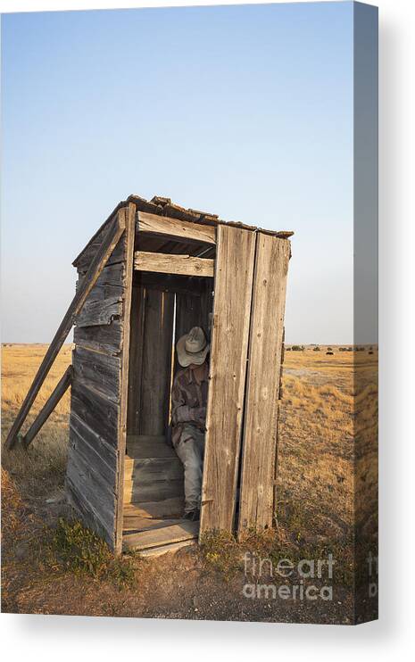 Mannequin Canvas Print featuring the photograph Mannequin sitting in old wooden outhouse by Bryan Mullennix