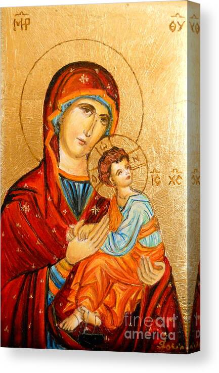 Icon Canvas Print featuring the painting Mary with Jessus r.2 by Sorin Apostolescu