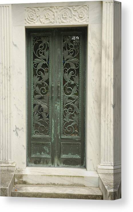 Mausoleum Canvas Print featuring the photograph Mausoleum entrance with marble and brass by Bradford Martin