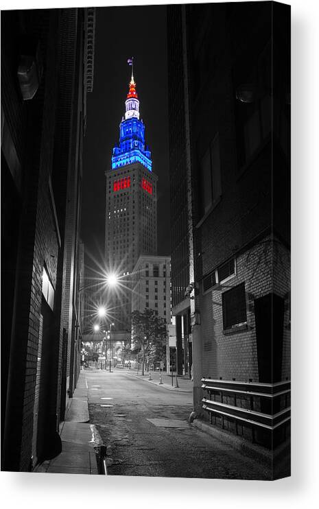 Terminal Tower Canvas Print featuring the photograph Memorial Day Terminal Tower in Cleveland by Clint Buhler