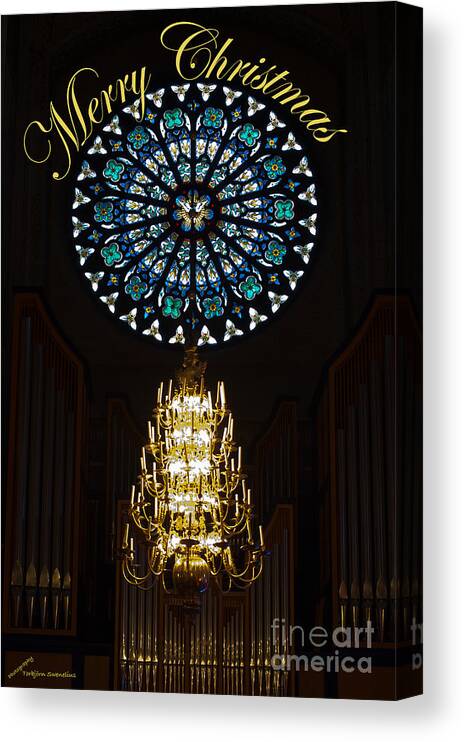 Merry Christmas Over The Rose Window Canvas Print featuring the photograph Merry Christmas by Torbjorn Swenelius