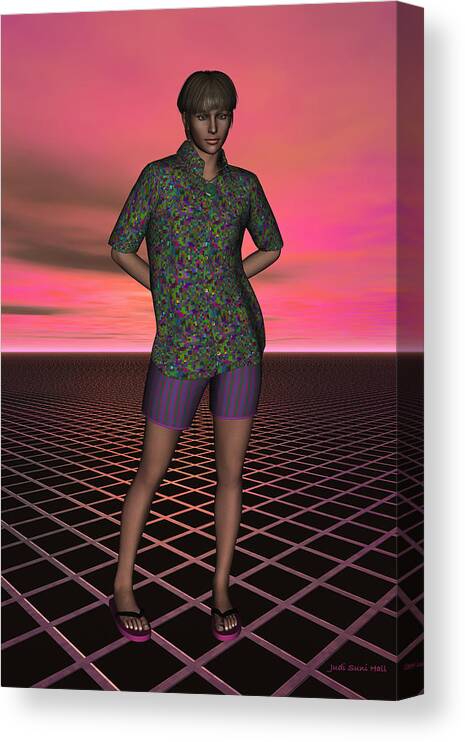 Portrait Canvas Print featuring the digital art Michelle on a Grid by Judi Suni Hall