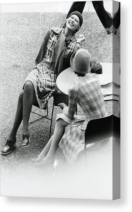 Fashion Canvas Print featuring the photograph Models Wearing Plaid Dresses by Kourken Pakchanian