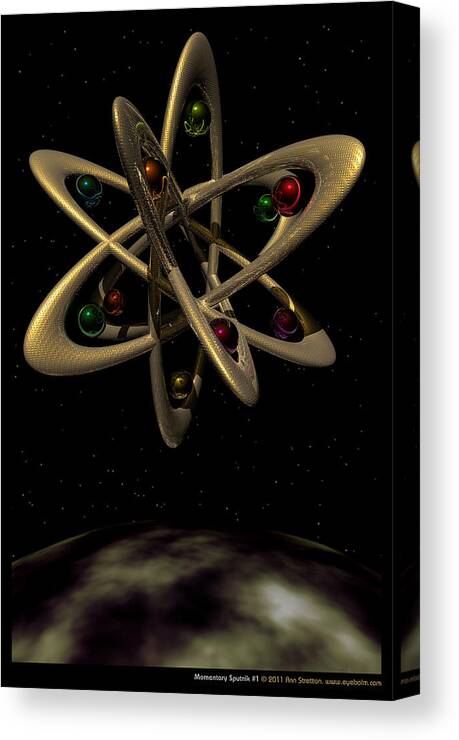 Gold Canvas Print featuring the digital art Momentary Sputnik 1 by Ann Stretton