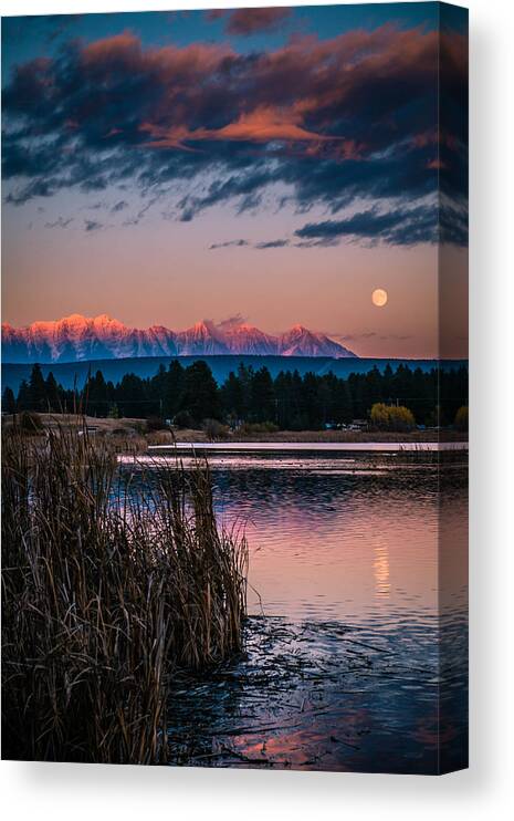 Landscape Canvas Print featuring the photograph Moonrise Rocky Moutains by Rob Tullis