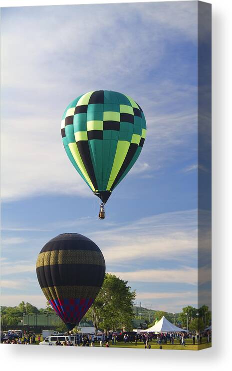 Hot Air Balloons Canvas Print featuring the photograph Morning Flight by Kathy Clark