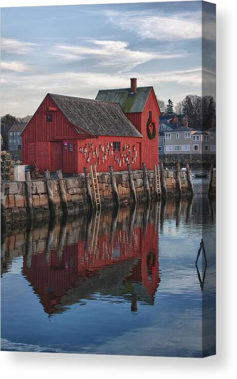 Motif Number One Rockport Lobster Shack By Jeff Folger Canvas Print featuring the photograph Motifs long reflection by Jeff Folger