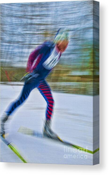 New England Canvas Print featuring the photograph Motion blurred cross country skier. by Don Landwehrle