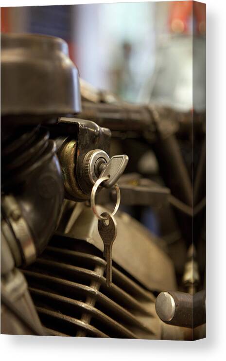 Berlin Canvas Print featuring the photograph Motorcycle Key In Ignition by Andreas Schlegel