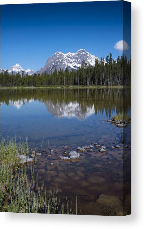 Mountain Canvas Print featuring the photograph Mountain Lake in Kananaskis Alberta by Bill Cubitt