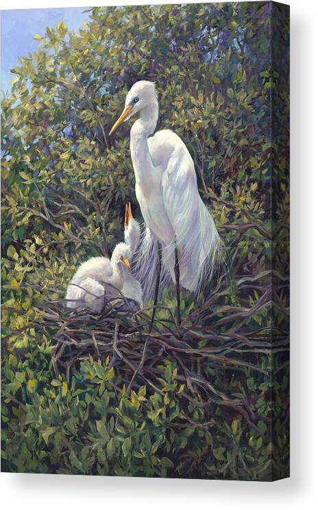 White Egrit Canvas Print featuring the painting Mr Mom by Laurie Snow Hein