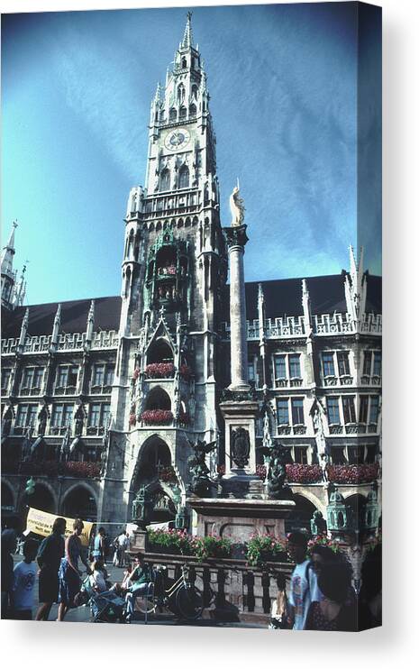 Marienplatz. Is The Best Known Plaza In Munich. Its Always A Very Busy Place With Lots Of Tourists. City Hall Canvas Print featuring the photograph Munich City Hall by Tom Wurl