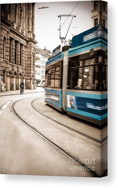Ancient Canvas Print featuring the photograph Munich city traffic by Hannes Cmarits