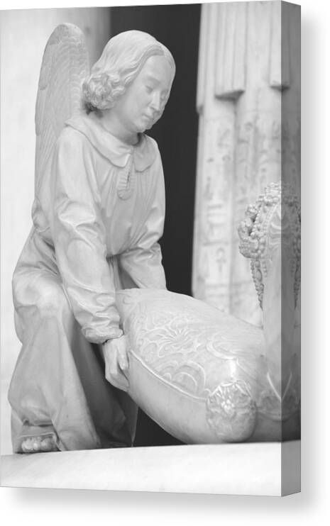 Angel Canvas Print featuring the photograph Angel with stone pillow Pittsburgh Museum by Valerie Collins