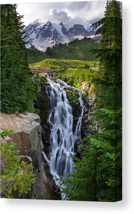 Alpine Canvas Print featuring the photograph Myrtle Falls and Mount Rainier by Michael Russell