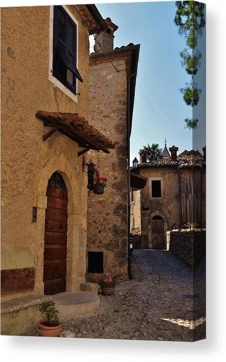 Italy Canvas Print featuring the photograph Narrow street in Italian Village by Dany Lison