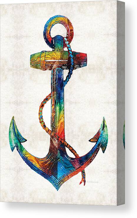 Anchor Canvas Print featuring the painting Nautical Anchor Art - Anchors Aweigh - By Sharon Cummings by Sharon Cummings
