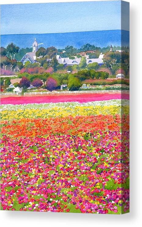 Landscape Canvas Print featuring the painting New Carlsbad Flower Fields by Mary Helmreich