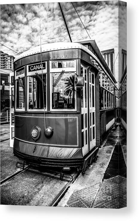 America Canvas Print featuring the photograph New Orleans Streetcar Black and White Picture by Paul Velgos