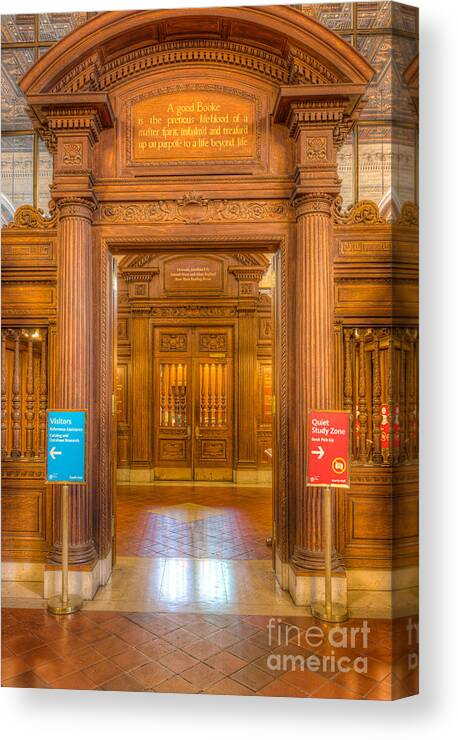 Clarence Holmes Canvas Print featuring the photograph New York Public Library Main Reading Room Entrance I by Clarence Holmes