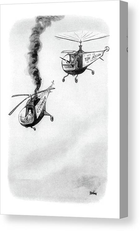 No Caption
(two Helicopters Sporting Campaign Signs On The Side Canvas Print featuring the drawing New Yorker October 4th, 1952 by Eldon Dedini