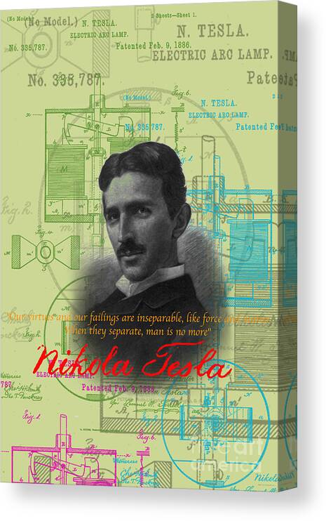 Nikola Tesla Canvas Print featuring the digital art Nikola Tesla #3 by Jean luc Comperat