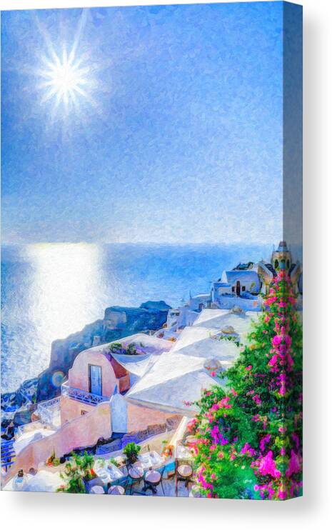 Oia Santorini Canvas Print featuring the painting Oia Santorini Grk4178 by Dean Wittle