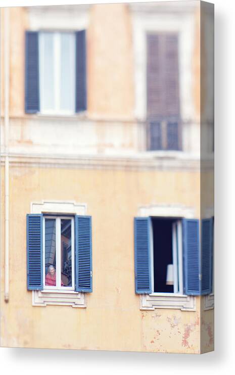 Italy Canvas Print featuring the photograph Old Lady in Window by Kim Fearheiley