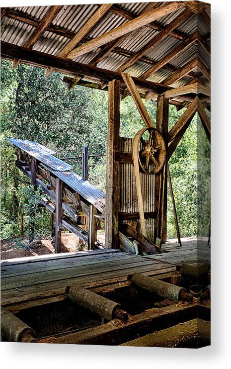Vintage Canvas Print featuring the photograph Old Sawmill Conveyor by Betty Depee