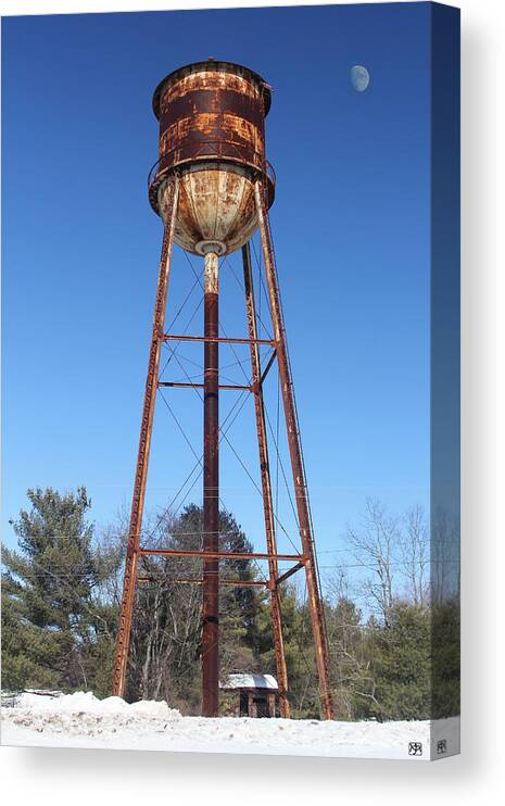 Water Tower Canvas Print featuring the photograph Old Water Tower and Moon by John Meader