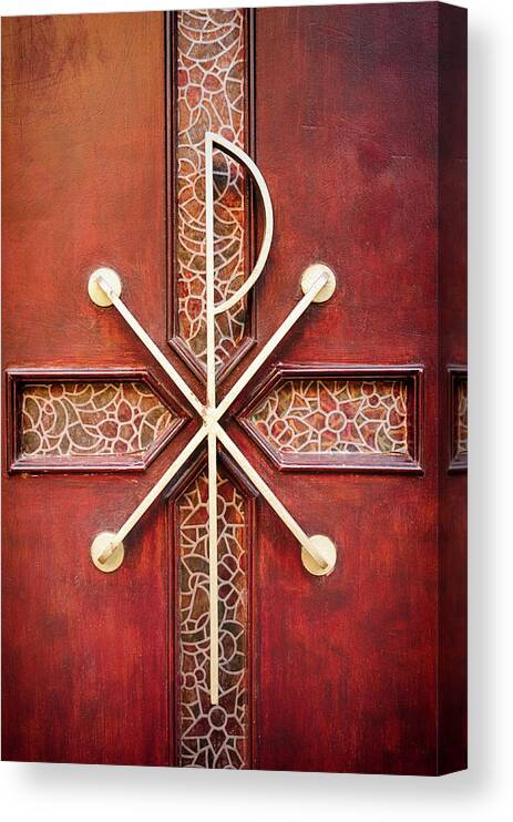 Handle Canvas Print featuring the photograph Old Wooden Cemetery Chapel Door by Maodesign