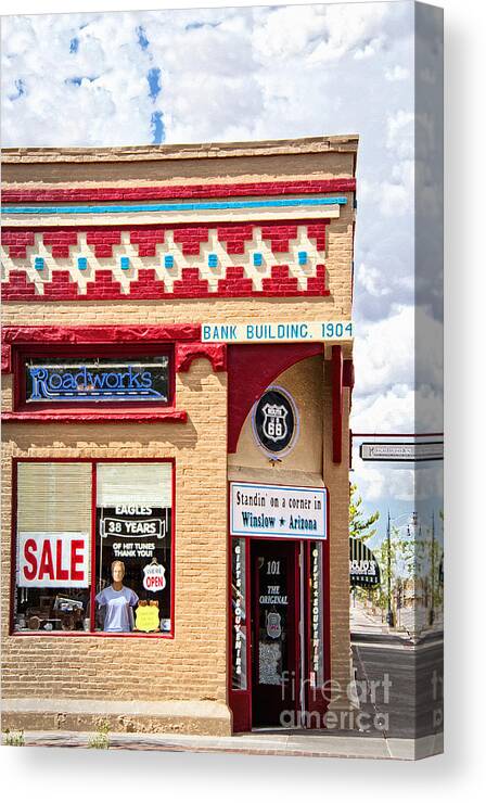 Fineartphotography Canvas Print featuring the photograph On the Corner in Winslow Arizona by Lee Craig