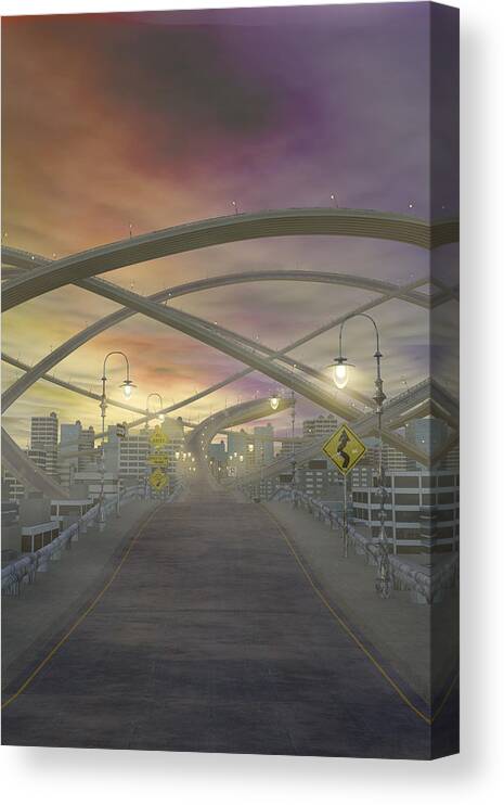 Roads Canvas Print featuring the digital art One Way No Exits Curves Ahead by Matthew Lindley