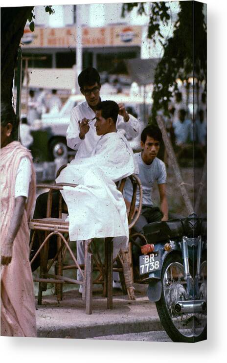 Malaysia Canvas Print featuring the photograph Open Air Barber by John Warren