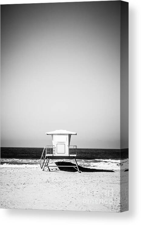 America Canvas Print featuring the photograph Orange County Lifeguard Tower Black and White Picture by Paul Velgos