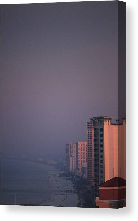 Pink Canvas Print featuring the photograph Panama City Beach in the morning mist by Jennifer E Doll