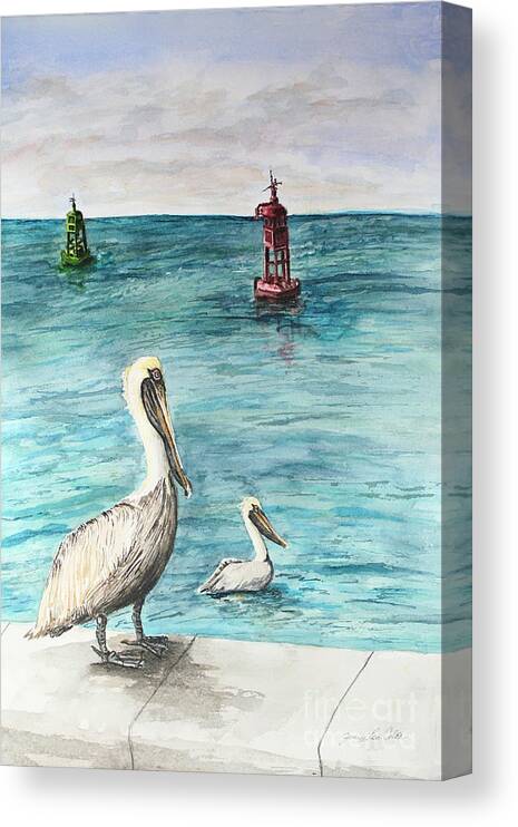 Ocean Canvas Print featuring the painting Pelican by Janis Lee Colon