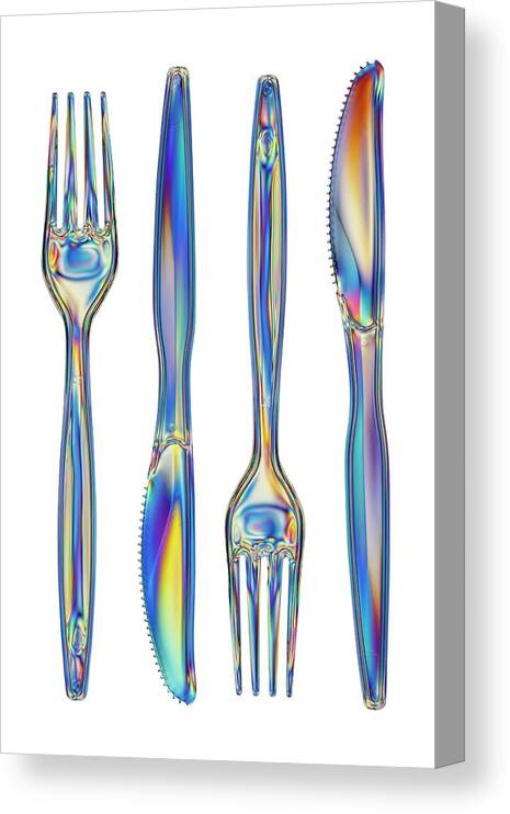 Indoors Canvas Print featuring the photograph Photoelastic Stress Of Knives And Forks by Alfred Pasieka/science Photo Library