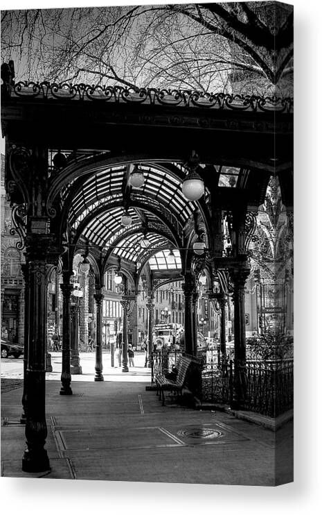 Black And White Canvas Print featuring the photograph Pioneer Square Pergola by David Patterson
