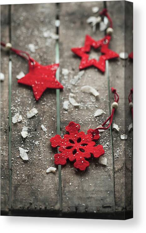 Bulgaria Canvas Print featuring the photograph Poinsettia With Snowflakes by Kemi H Photography