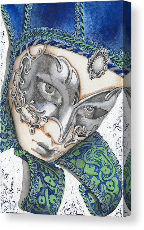 Acrylic Canvas Print featuring the painting Portrait In Blue Venetian Mask - Venice - Acryl - Elena Yakubovich by Elena Daniel Yakubovich