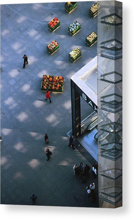 Shadow Canvas Print featuring the photograph Potsdamer Platz Vegetable Stands In by Thomas Winz