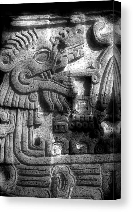 Quetzalcoatl Canvas Print featuring the photograph Quetzalcoatl at Xochicalco III by John Bartosik