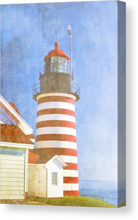 West Quoddy Head Lighthouse Canvas Print featuring the photograph Quoddy Lighthouse Lubec Maine by Carol Leigh