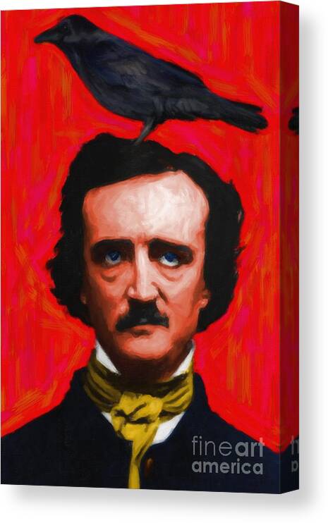 Celebrity Canvas Print featuring the photograph Quoth The Raven Nevermore - Edgar Allan Poe - Painterly - Red - Standard Size by Wingsdomain Art and Photography