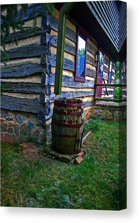Historic Canvas Print featuring the photograph Rain barrel by Andy Lawless