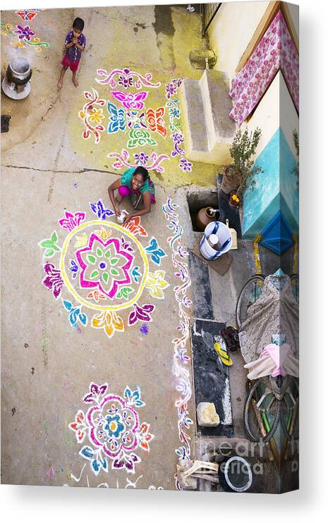 Indian Canvas Print featuring the photograph Rangoli Street by Tim Gainey