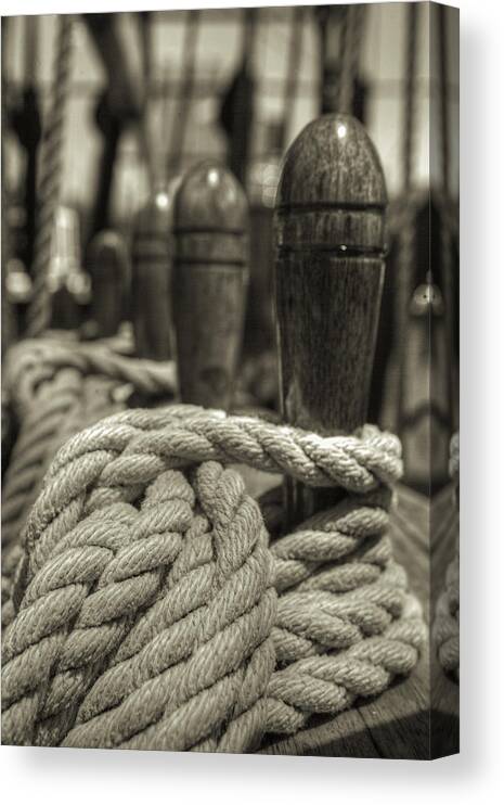 Rope Canvas Print featuring the photograph Ready For Work Black and White Sepia by Scott Campbell