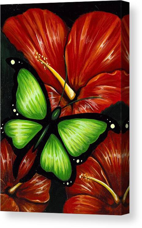 Butterfly Painting Canvas Print featuring the painting Red Blooms by Elaina Wagner