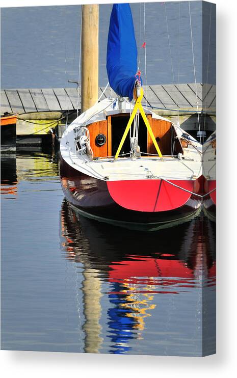 Red Canvas Print featuring the photograph Red Boat Reflections Rockland Maine by Marianne Campolongo